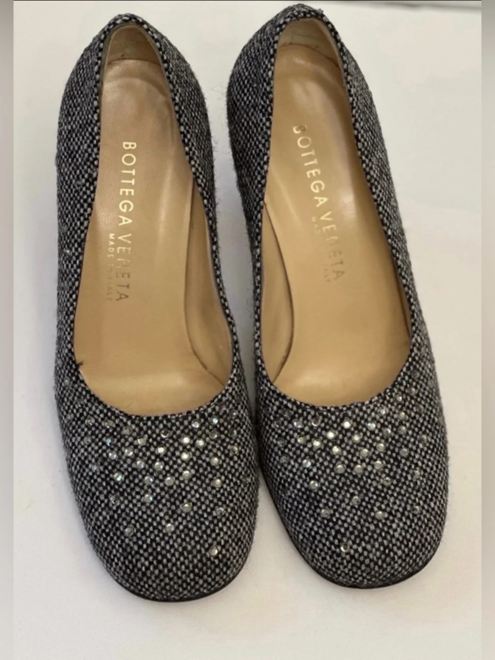 Bottega Veneta heels*Studded Tweed Block Heel Pumps - Black & White*Sz 6*VTG*